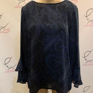 CHAP'S. Size Medium. Paisley Pullover. Long Flounce Sleeve. Chiffon. B84.